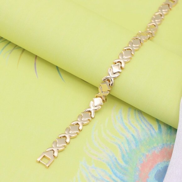 "Rose Gold Bracelet with High-Polish X Pattern Links, XPBL0819 - Picture 8 of 13